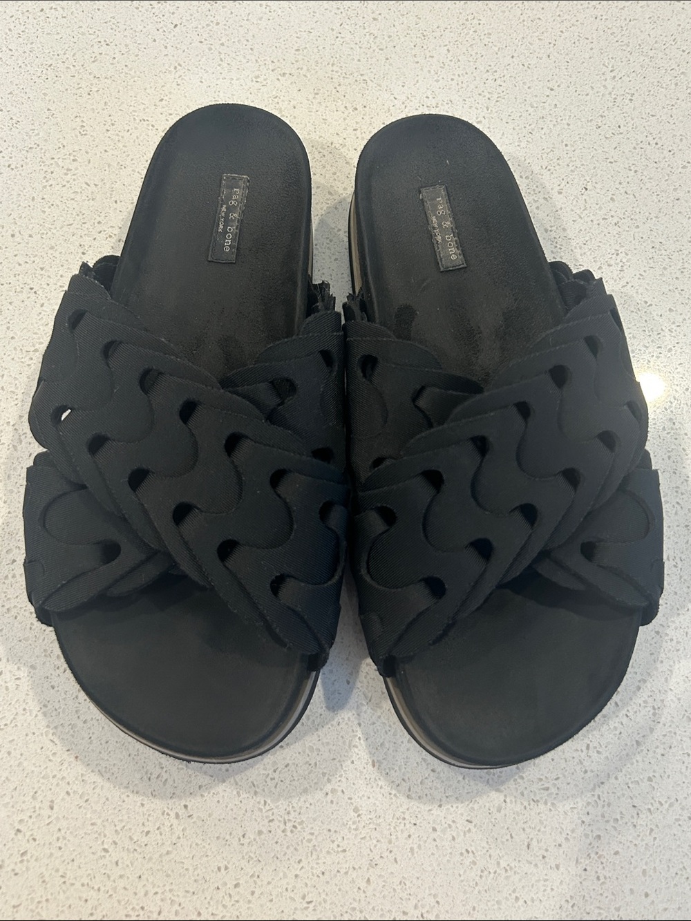 Rag and Bone Black Wavy Crisscross Slide Sandals - Women